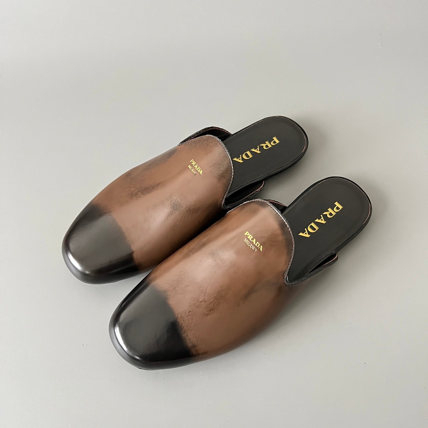 Aurora Custom PRADA Sfumato Brushed Leather Sabot Mules (1:1 Deconstructed) - Image 8