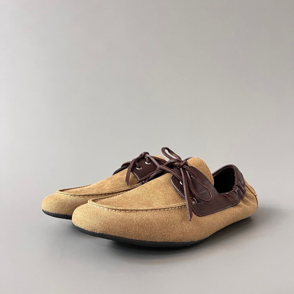 Aurora Custom PRADA Shuffle Canvas & Leather Loafers - Khaki/Brown (1:1 Deconstructed)