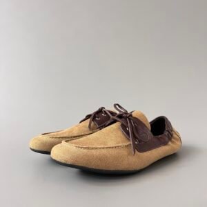 Aurora Custom PRADA Shuffle Canvas & Leather Loafers - Khaki/Brown (1:1 Deconstructed)