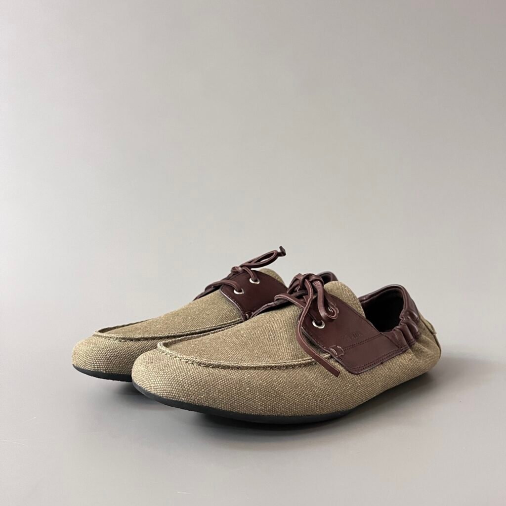 Aurora Custom PRADA Shuffle Canvas & Leather Loafers - Olive Grey (1:1 Deconstructed)
