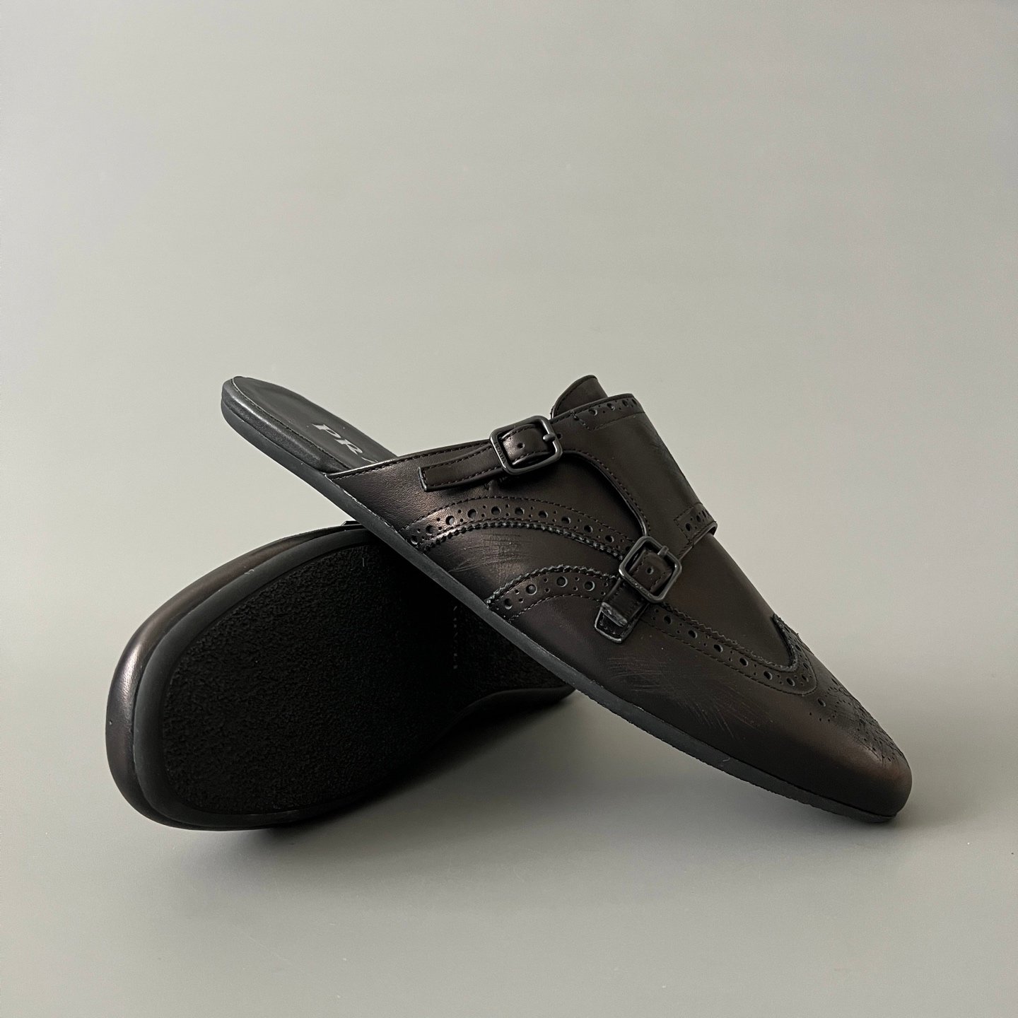 Aurora Custom PRADA Shuffle Double Monk Sabot - Distressed Vintage Black - Image 7
