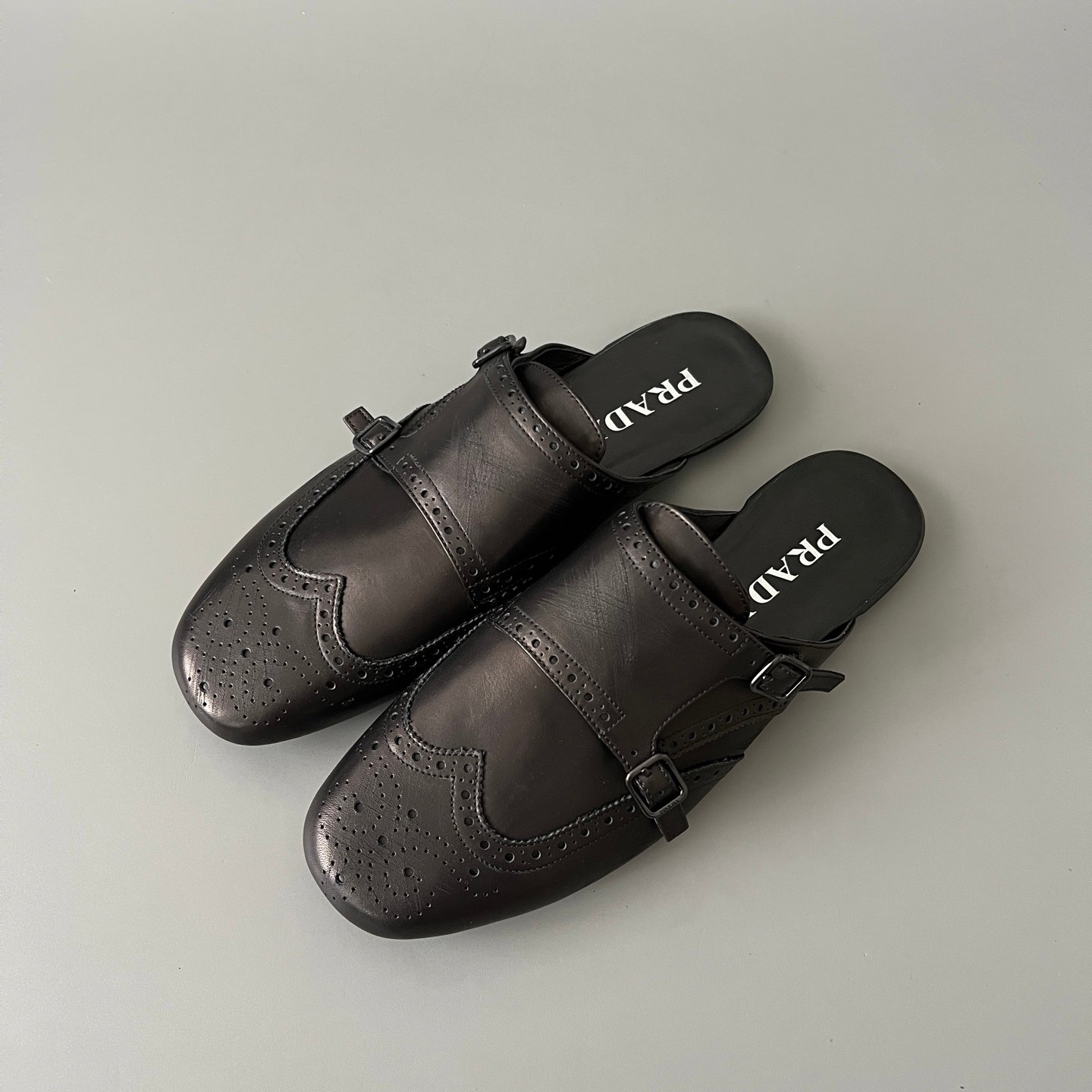 Aurora Custom PRADA Shuffle Double Monk Sabot - Distressed Vintage Black - Image 8