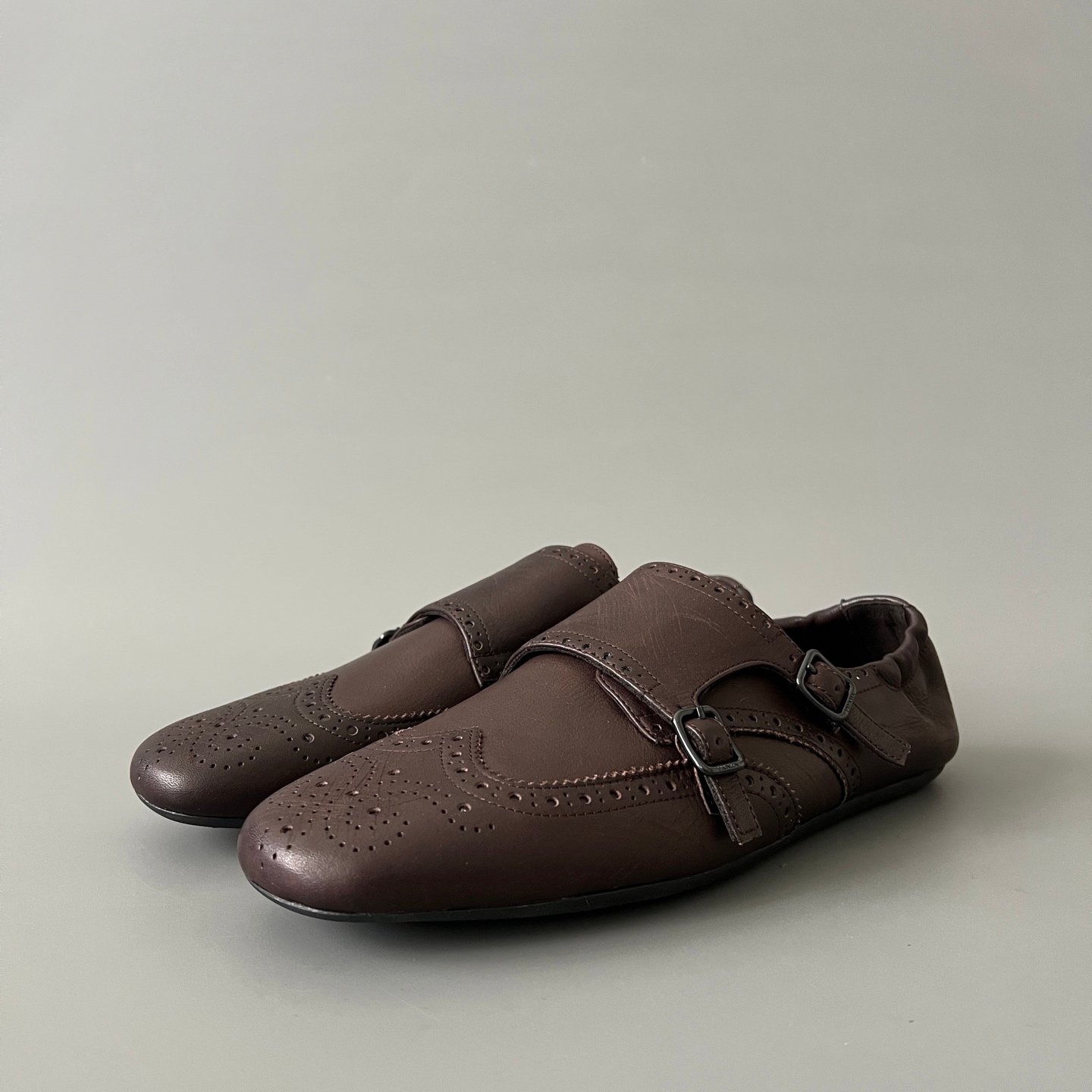 Aurora Custom PRADA Shuffle Double Monk Loafers - Distressed Brown