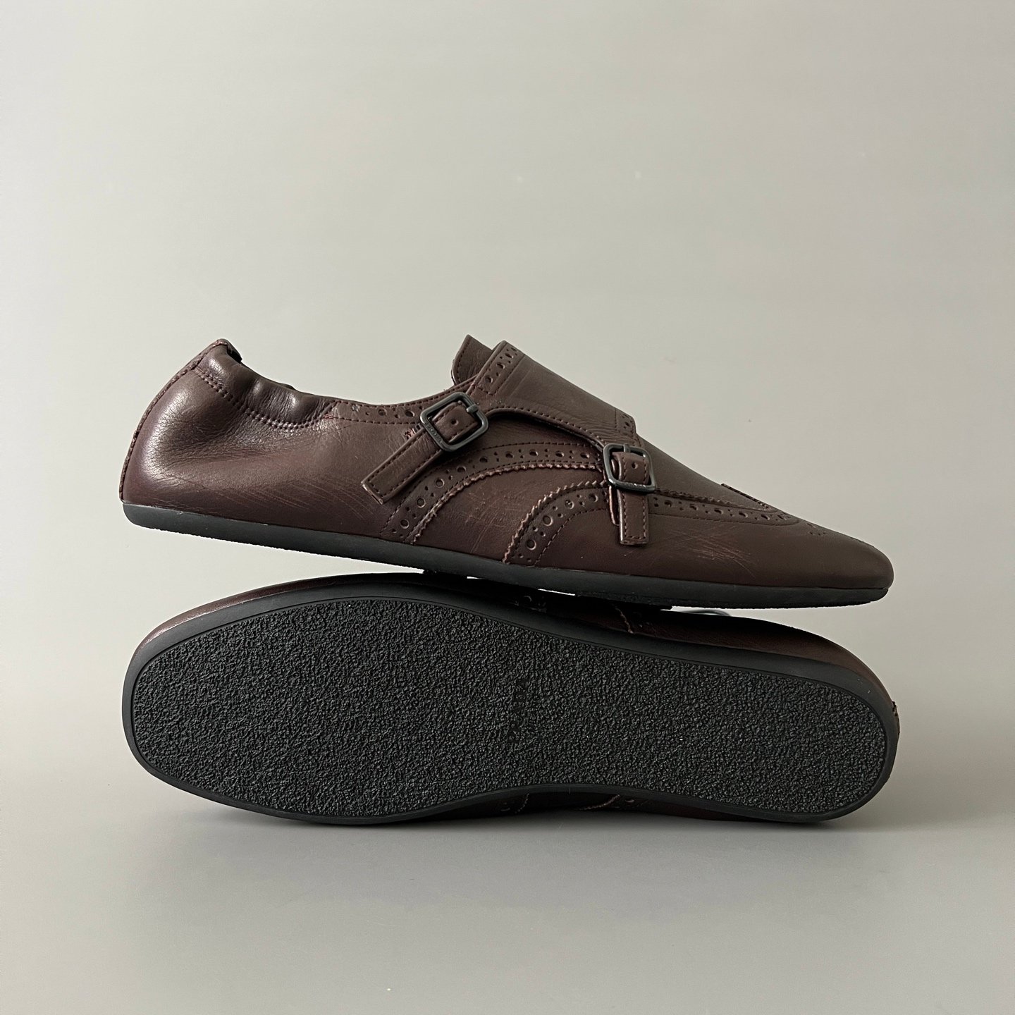 Aurora Custom PRADA Shuffle Double Monk Loafers - Distressed Brown - Image 6