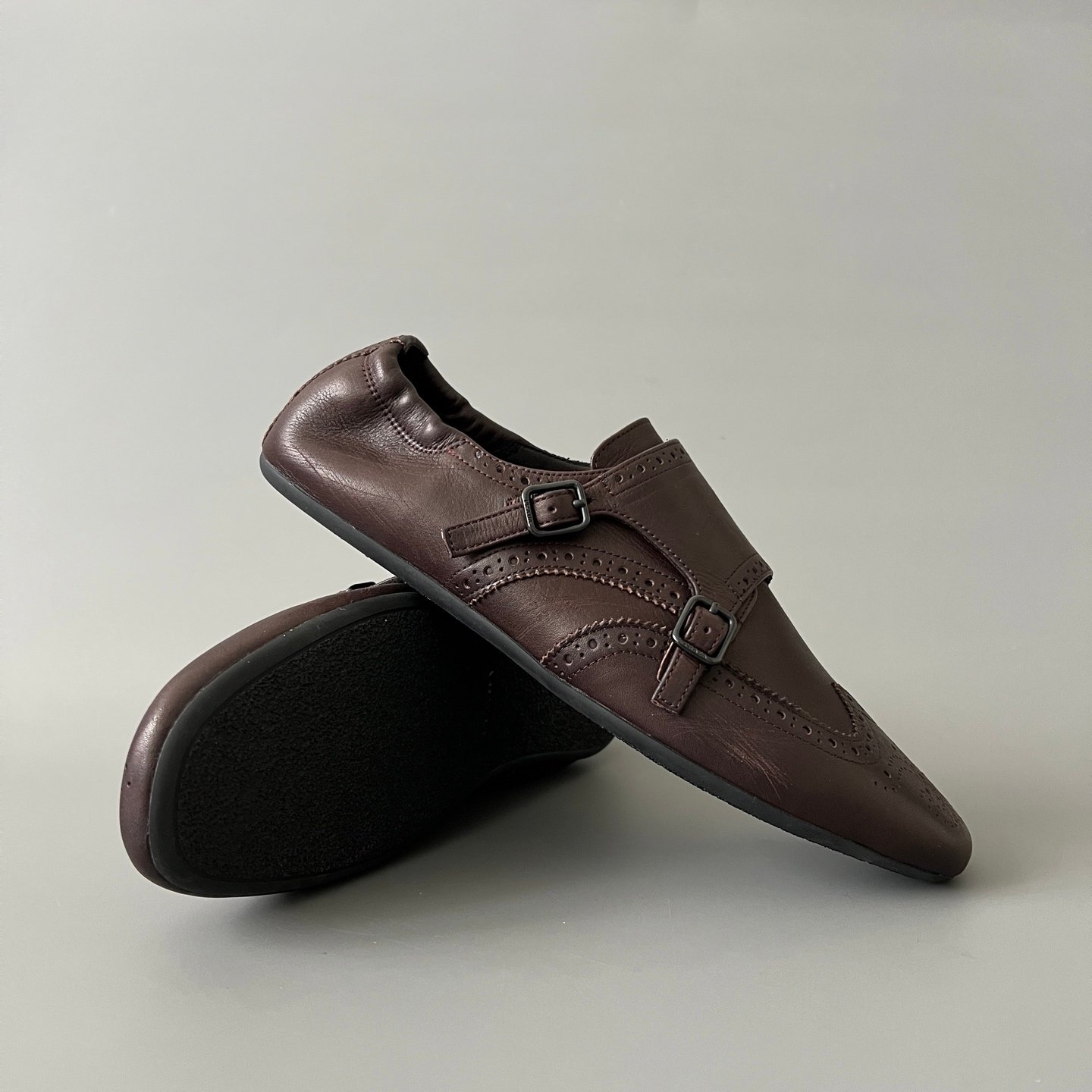 Aurora Custom PRADA Shuffle Double Monk Loafers - Distressed Brown - Image 7