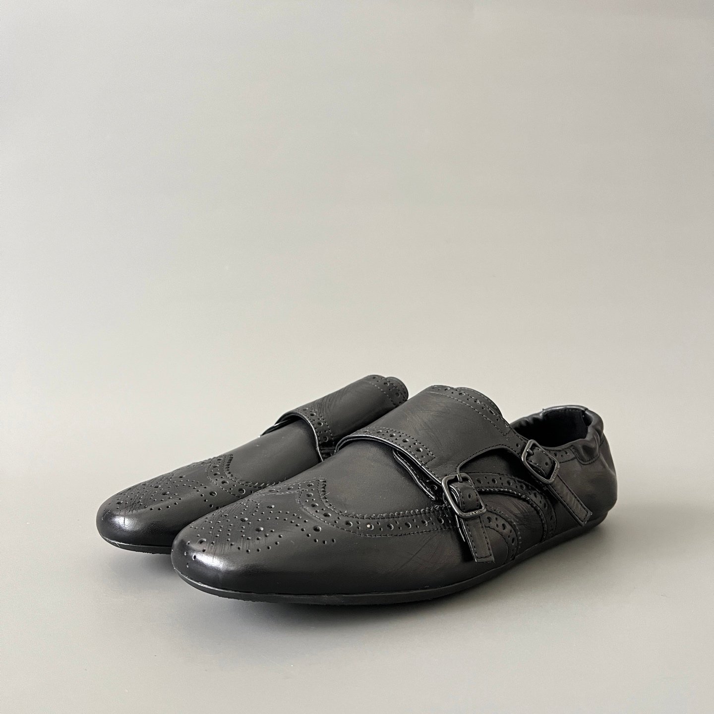 Aurora Custom PRADA Shuffle Double Monk Loafers - Distressed Black (1:1 Deconstructed)