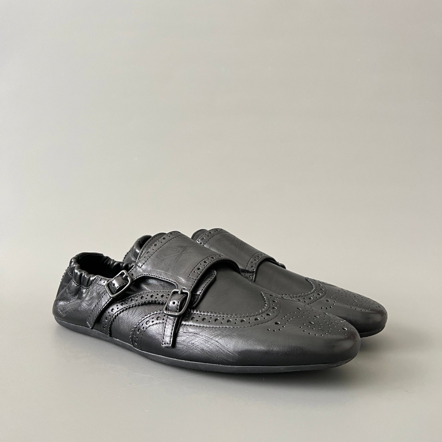 Aurora Custom PRADA Shuffle Double Monk Loafers - Distressed Black (1:1 Deconstructed) - Image 3