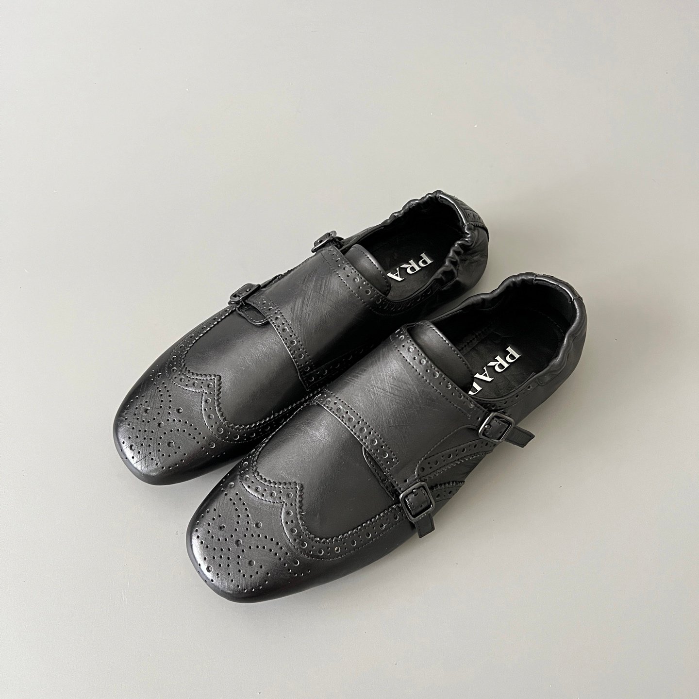 Aurora Custom PRADA Shuffle Double Monk Loafers - Distressed Black (1:1 Deconstructed) - Image 8