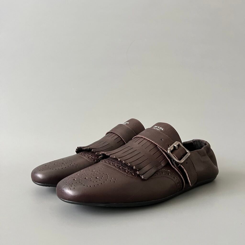 Aurora Custom PRADA Shuffle Kiltie Monk Loafers - Distressed Vintage Brown