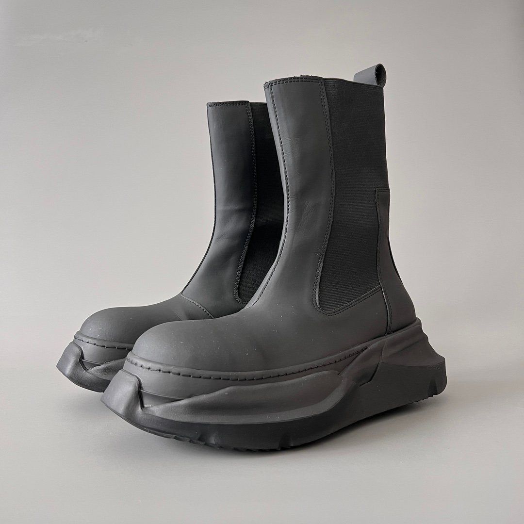 Aurora Custom Rick Owens Mainline Bogun Chelsea Boots - Matte Black (1:1 Deconstructed)