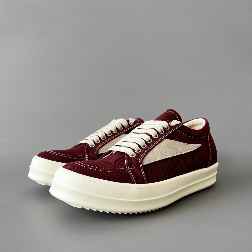 Aurora Custom Rick Owens DRKSHDW Vintage Low Sneaker - Burgundy Twill (1:1 Deconstructed)