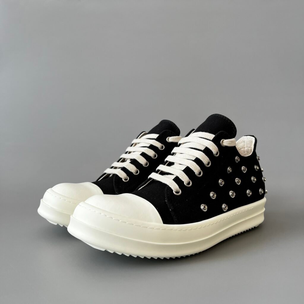 Aurora Custom Rick Owens DRKSHDW Eyelet Studded Ramones Low - Black Canvas (1:1 Deconstructed)