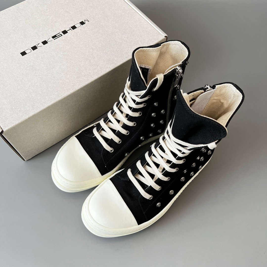 Aurora Custom Rick Owens DRKSHDW Multi-Eyelet Ramones High-Top - Heavy Duty Canvas (1:1 Deconstructed) - Image 9