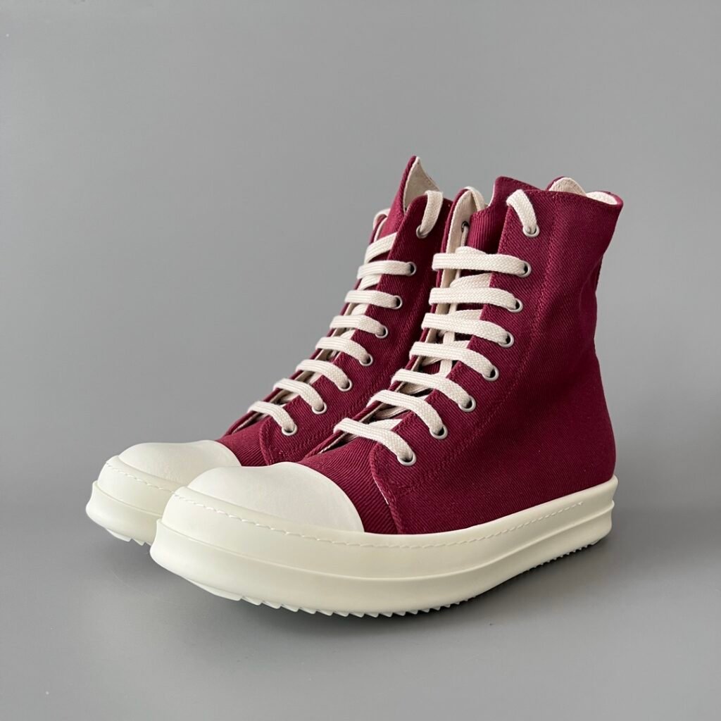 Aurora Custom Rick Owens DRKSHDW Classic High-Top - Premium Burgundy Wine Red Canvas (1:1 Deconstructed)