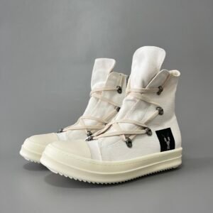 Aurora Custom Rick Owens DRKSHDW Hexagram Hook High-Top - Milk White Canvas with Graphic Patch (1:1 Deconstructed)
