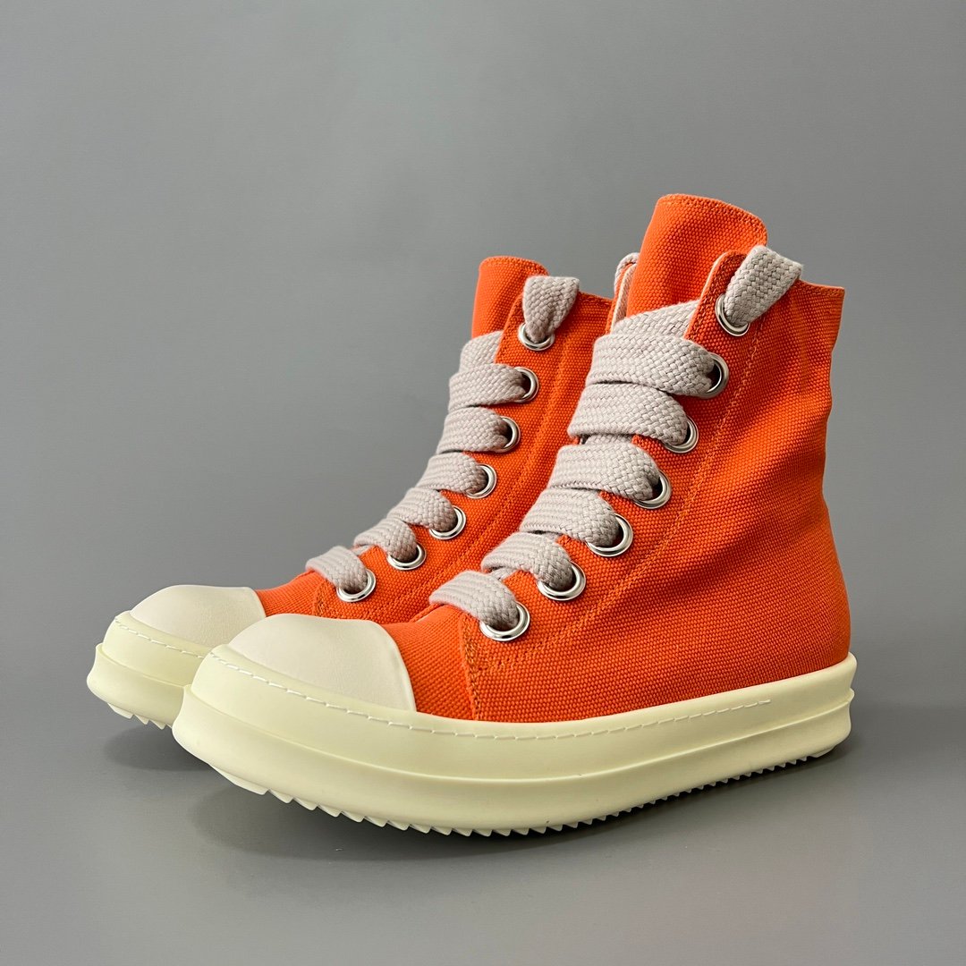 Aurora Custom Rick Owens DRKSHDW Classic High-Top Jumbo Lace - Vibrant Orange Canvas (1:1 Deconstructed)