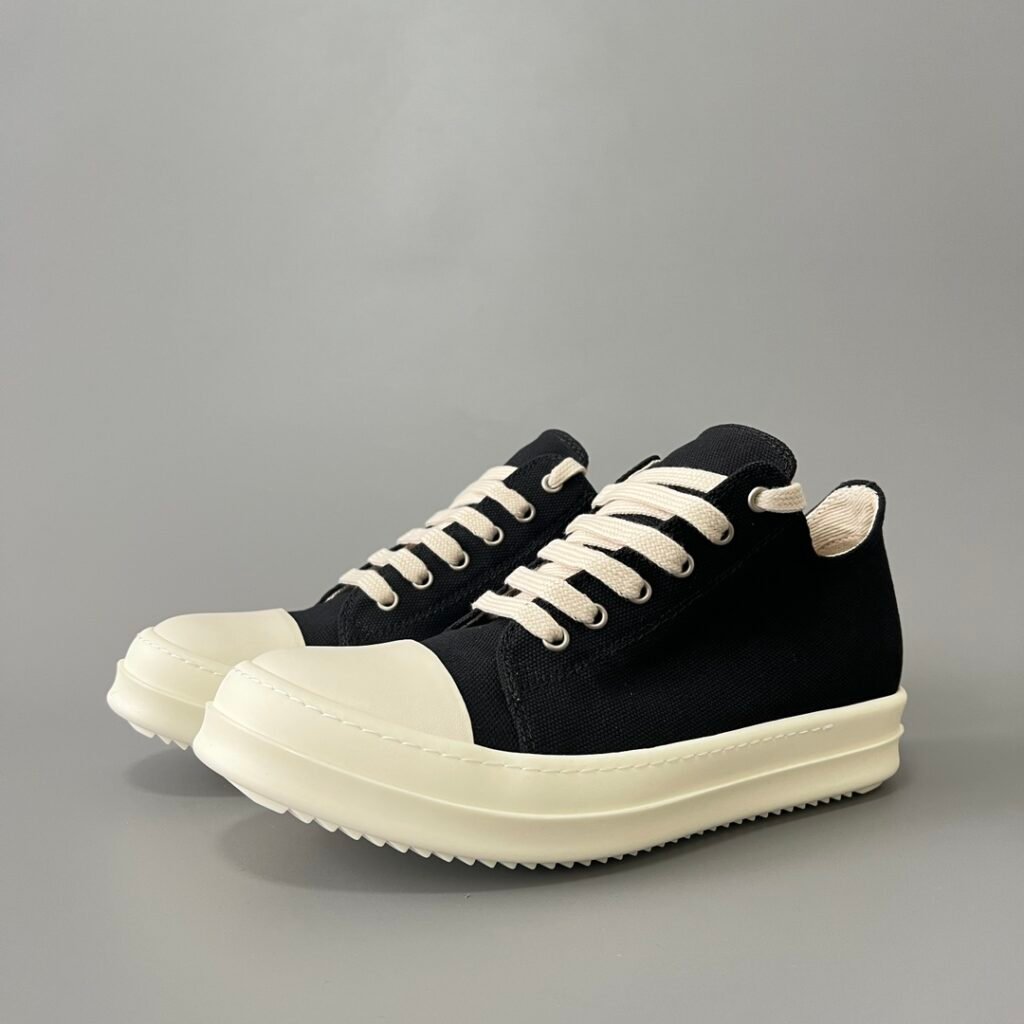 Aurora Custom Rick Owens DRKSHDW Classic Ramones Low - Black Canvas (Top-Down Silhouette)