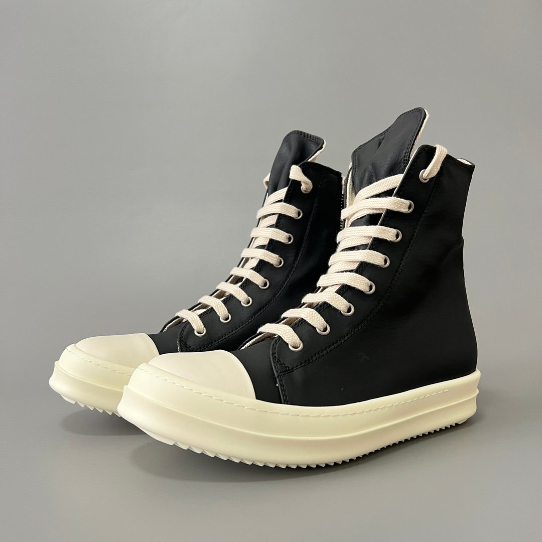 Aurora Custom Rick Owens Mainline Classic High-Top - Premium Black Smooth Calfskin (1:1 Deconstructed)
