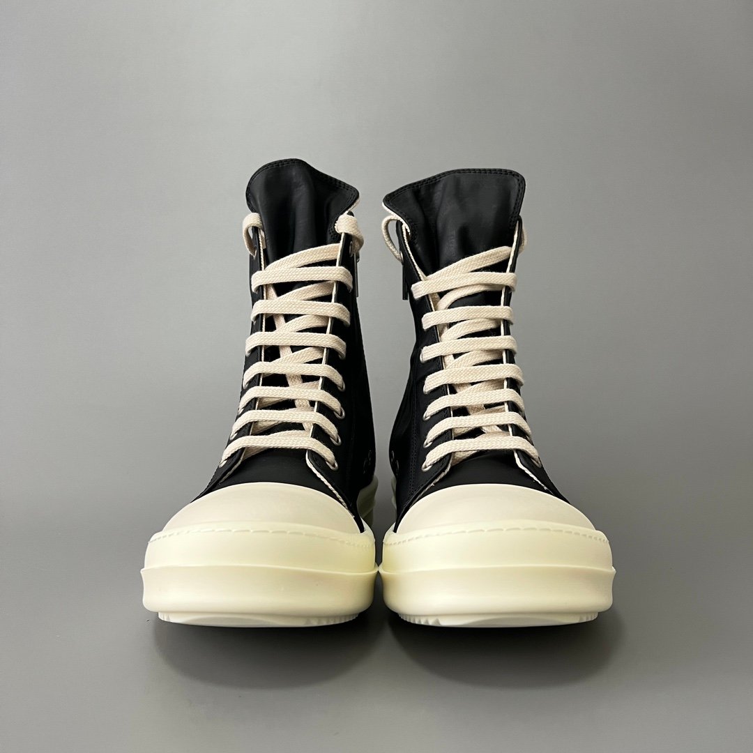Aurora Custom Rick Owens Mainline Classic High-Top - Premium Black Smooth Calfskin (1:1 Deconstructed) - Image 2