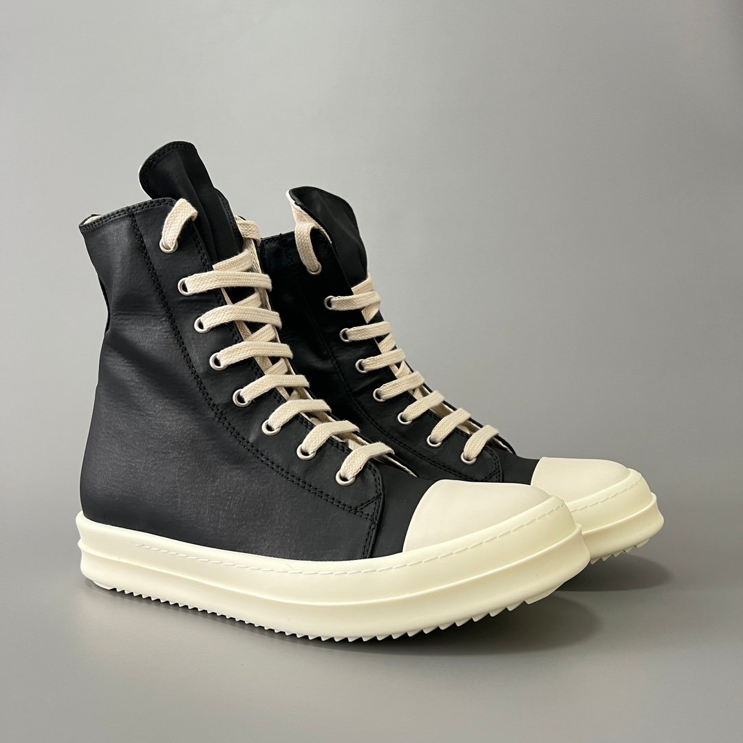 Aurora Custom Rick Owens Mainline Classic High-Top - Premium Black Smooth Calfskin (1:1 Deconstructed) - Image 3
