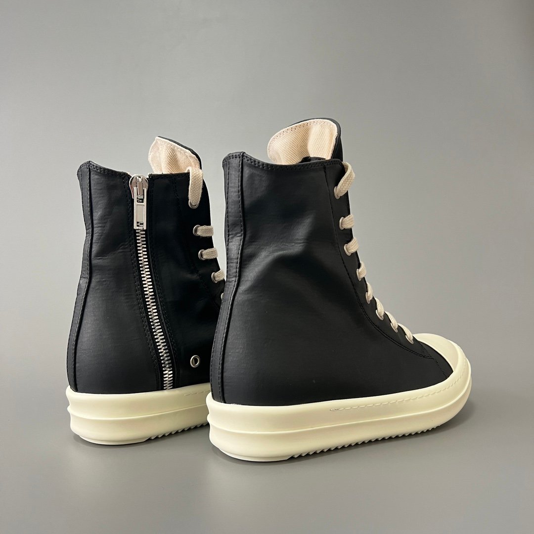 Aurora Custom Rick Owens Mainline Classic High-Top - Premium Black Smooth Calfskin (1:1 Deconstructed) - Image 4