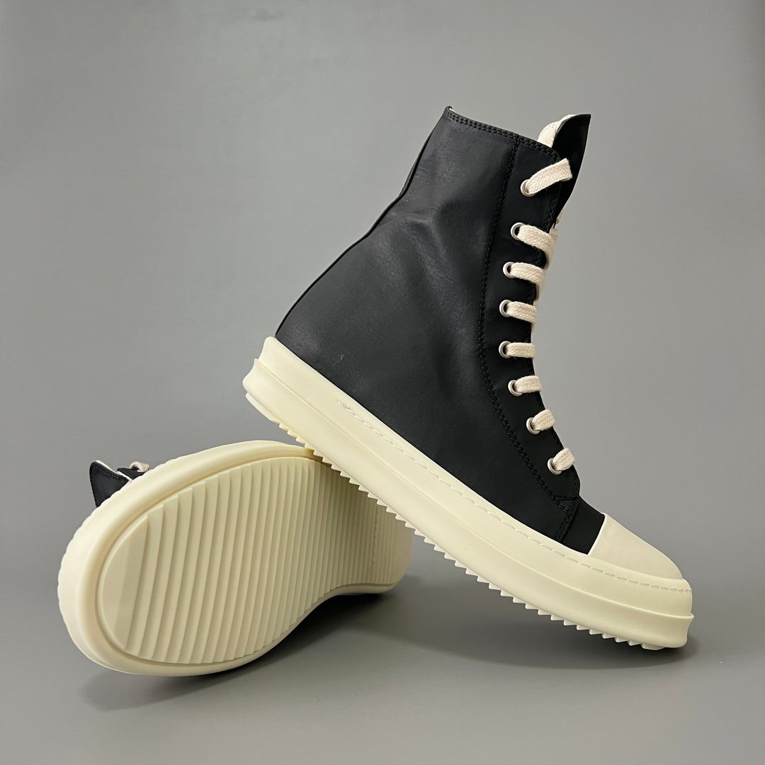 Aurora Custom Rick Owens Mainline Classic High-Top - Premium Black Smooth Calfskin (1:1 Deconstructed) - Image 7