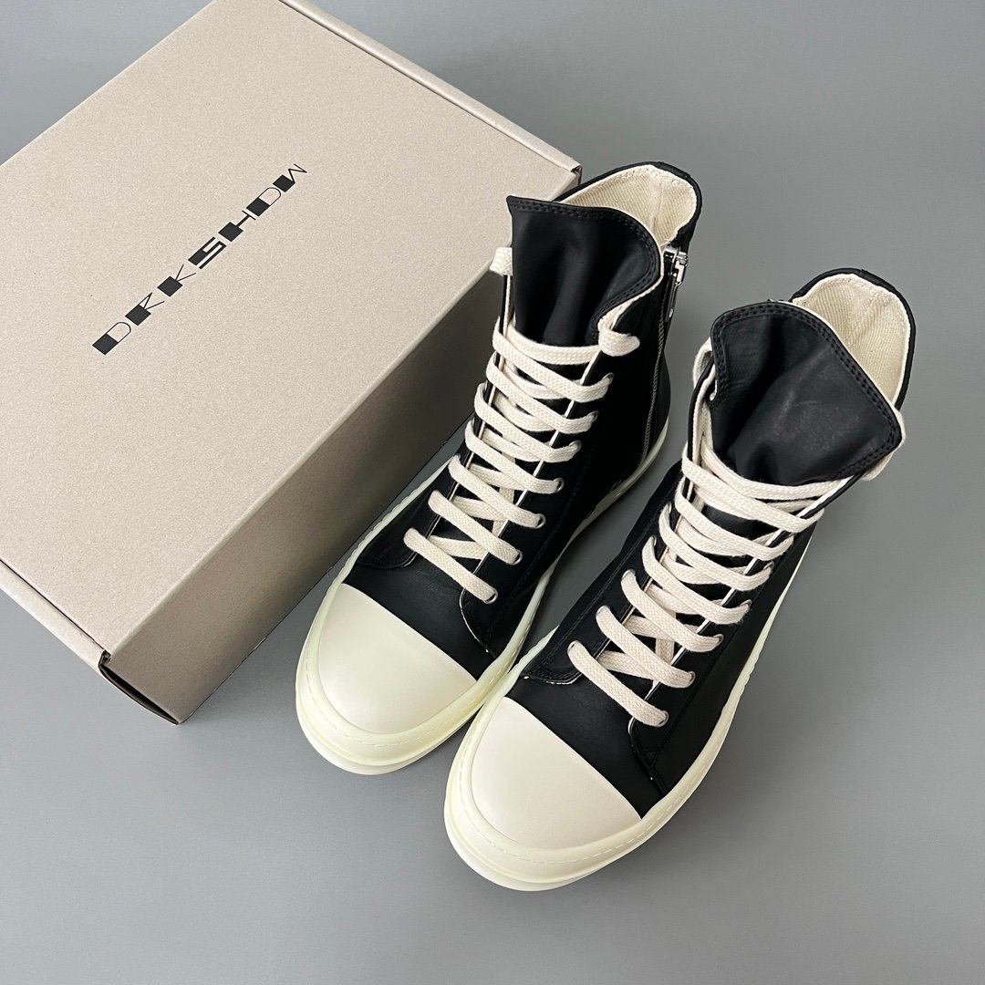 Aurora Custom Rick Owens Mainline Classic High-Top - Premium Black Smooth Calfskin (1:1 Deconstructed) - Image 9