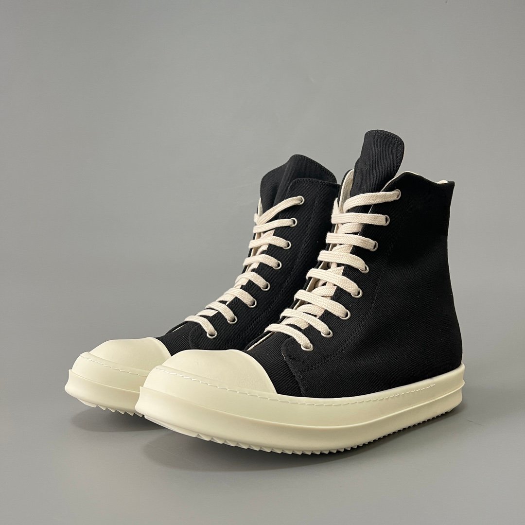 Aurora Custom Rick Owens DRKSHDW Classic High-Top - Heavy Duty Black Canvas (Studio 45° Hero Angle)