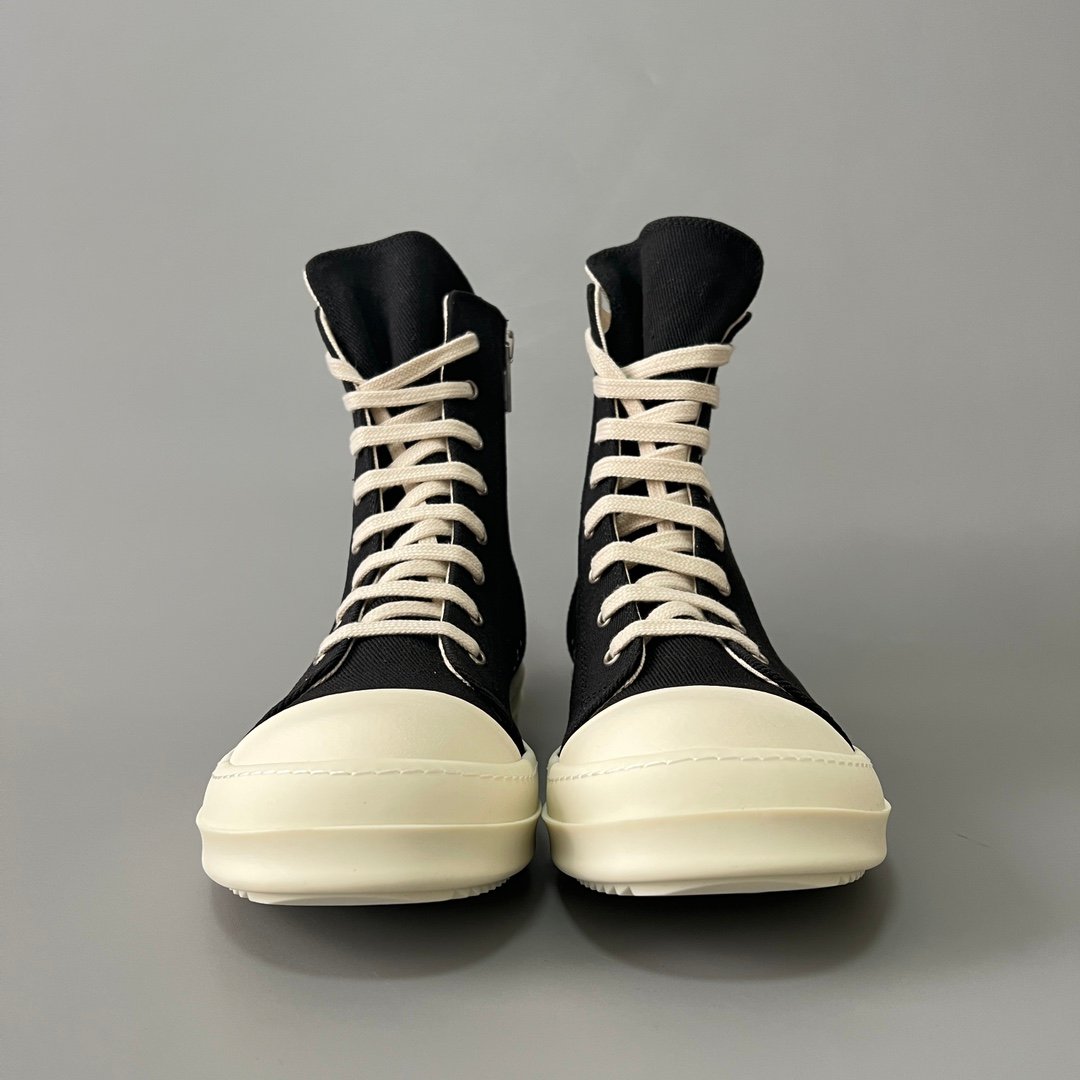Aurora Custom Rick Owens DRKSHDW Classic High-Top - Heavy Duty Black Canvas (Studio 45° Hero Angle) - Image 2