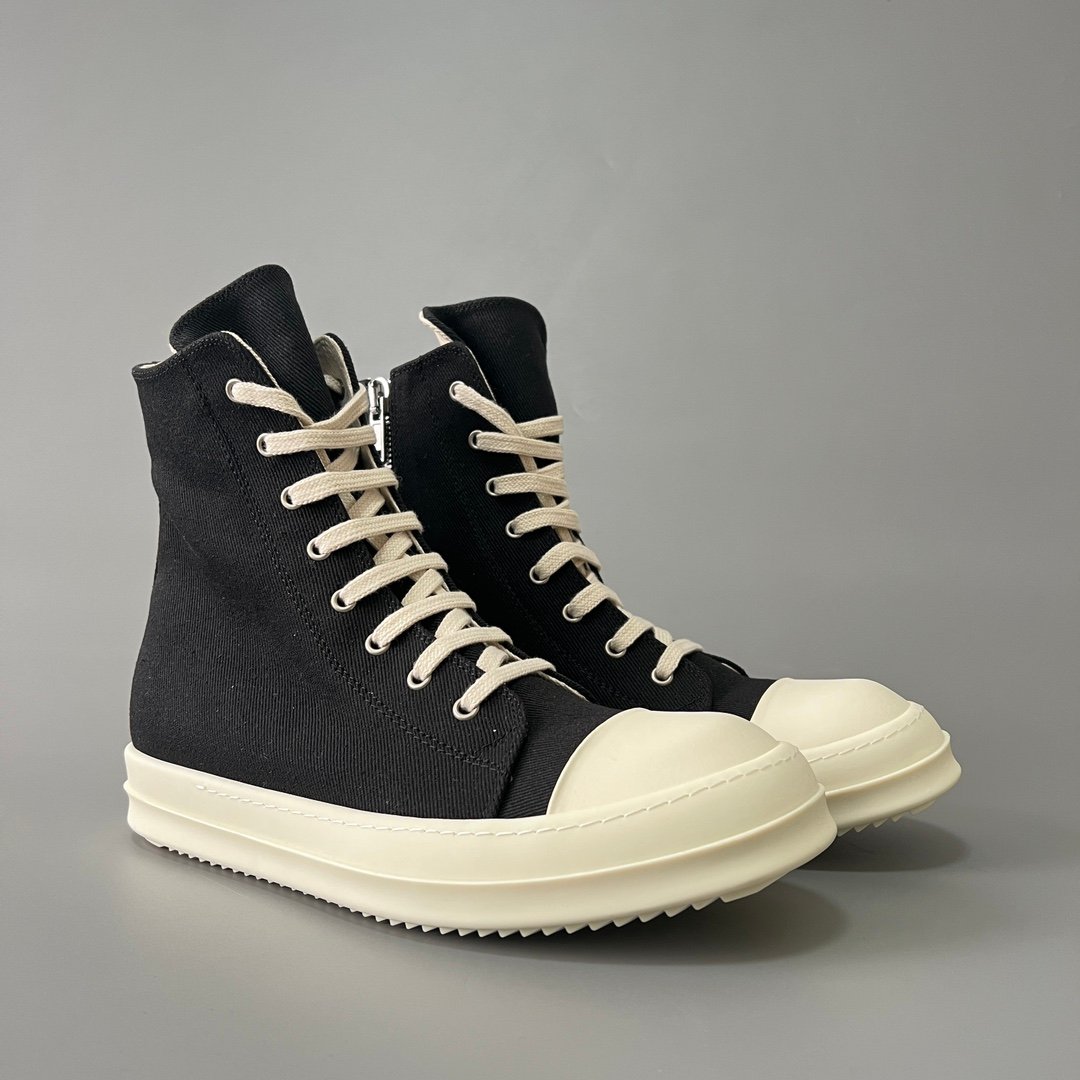 Aurora Custom Rick Owens DRKSHDW Classic High-Top - Heavy Duty Black Canvas (Studio 45° Hero Angle) - Image 3