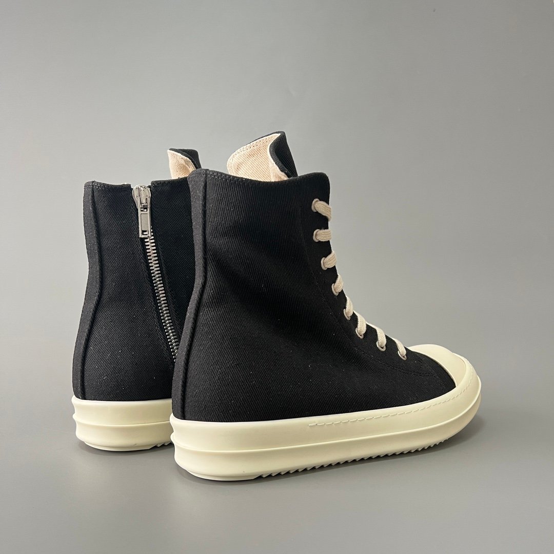 Aurora Custom Rick Owens DRKSHDW Classic High-Top - Heavy Duty Black Canvas (Studio 45° Hero Angle) - Image 4