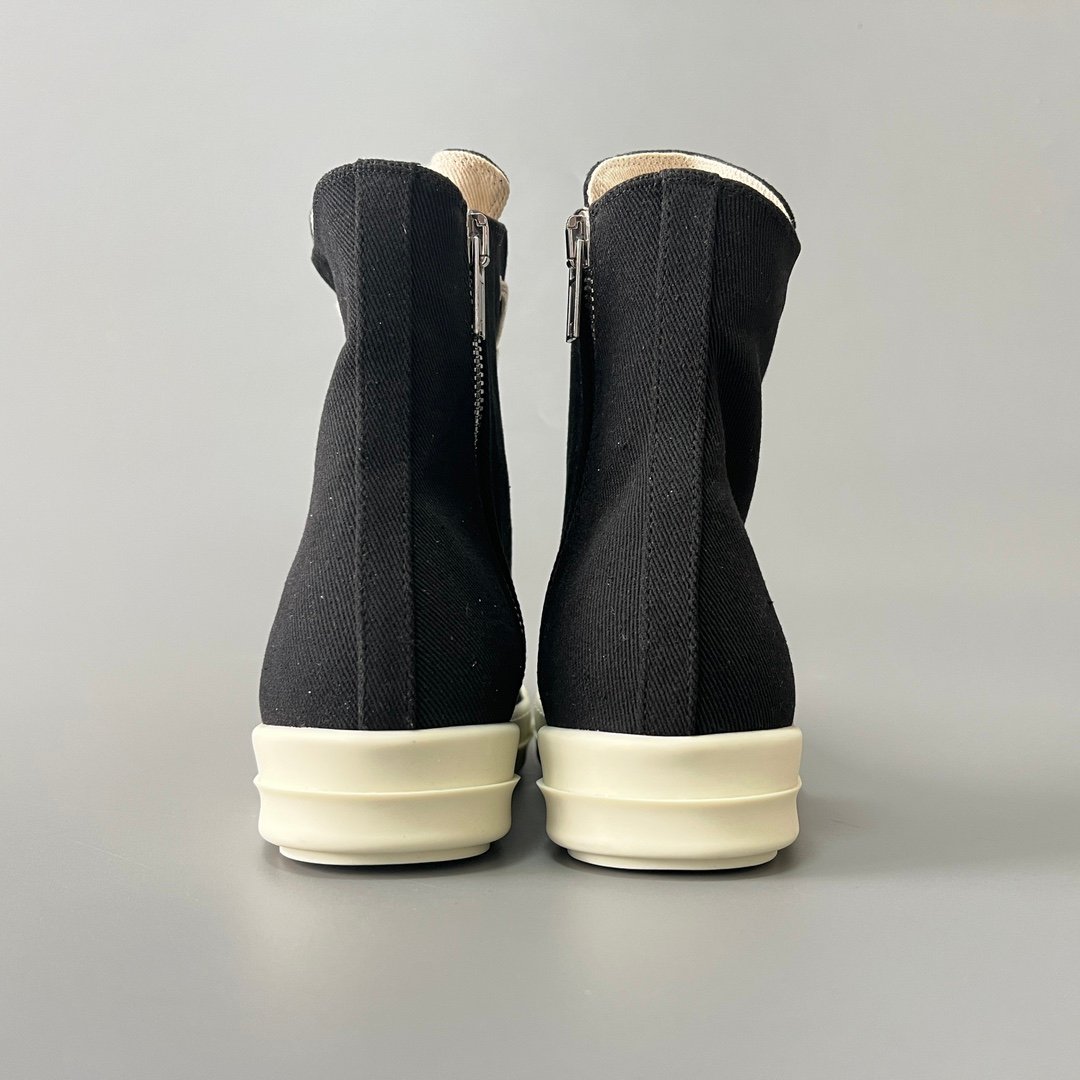 Aurora Custom Rick Owens DRKSHDW Classic High-Top - Heavy Duty Black Canvas (Studio 45° Hero Angle) - Image 5