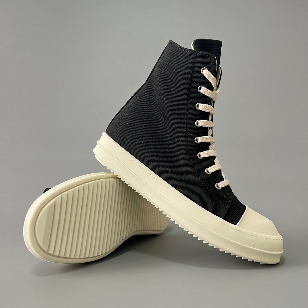 Aurora Custom Rick Owens DRKSHDW Classic High-Top - Heavy Duty Black Canvas (Studio 45° Hero Angle) - Image 7