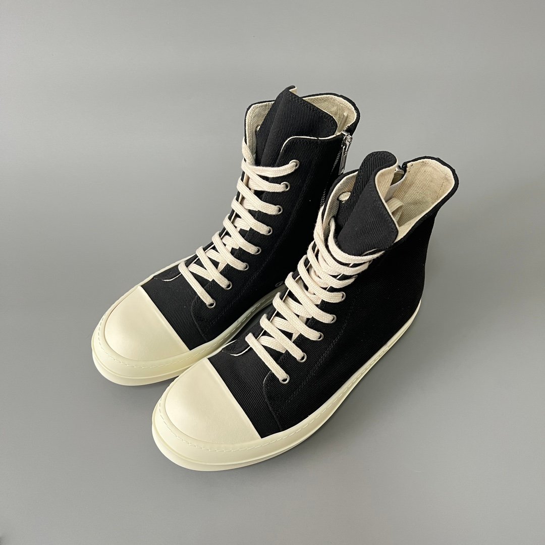 Aurora Custom Rick Owens DRKSHDW Classic High-Top - Heavy Duty Black Canvas (Studio 45° Hero Angle) - Image 8