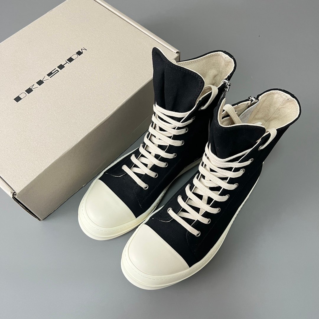 Aurora Custom Rick Owens DRKSHDW Classic High-Top - Heavy Duty Black Canvas (Studio 45° Hero Angle) - Image 9