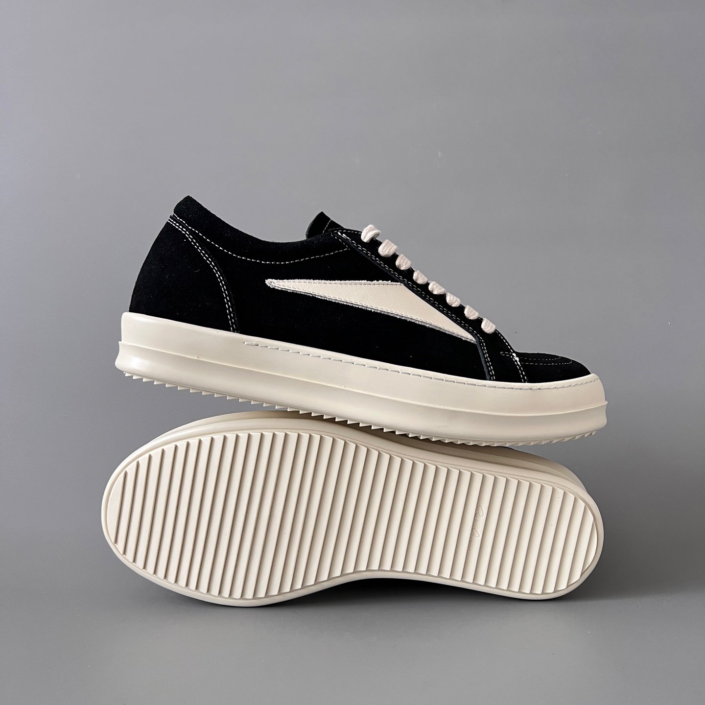 Aurora Custom Rick Owens Vintage Low Sneaker - Premium Black Suede / Nubuck (1:1 Deconstructed) - Image 6
