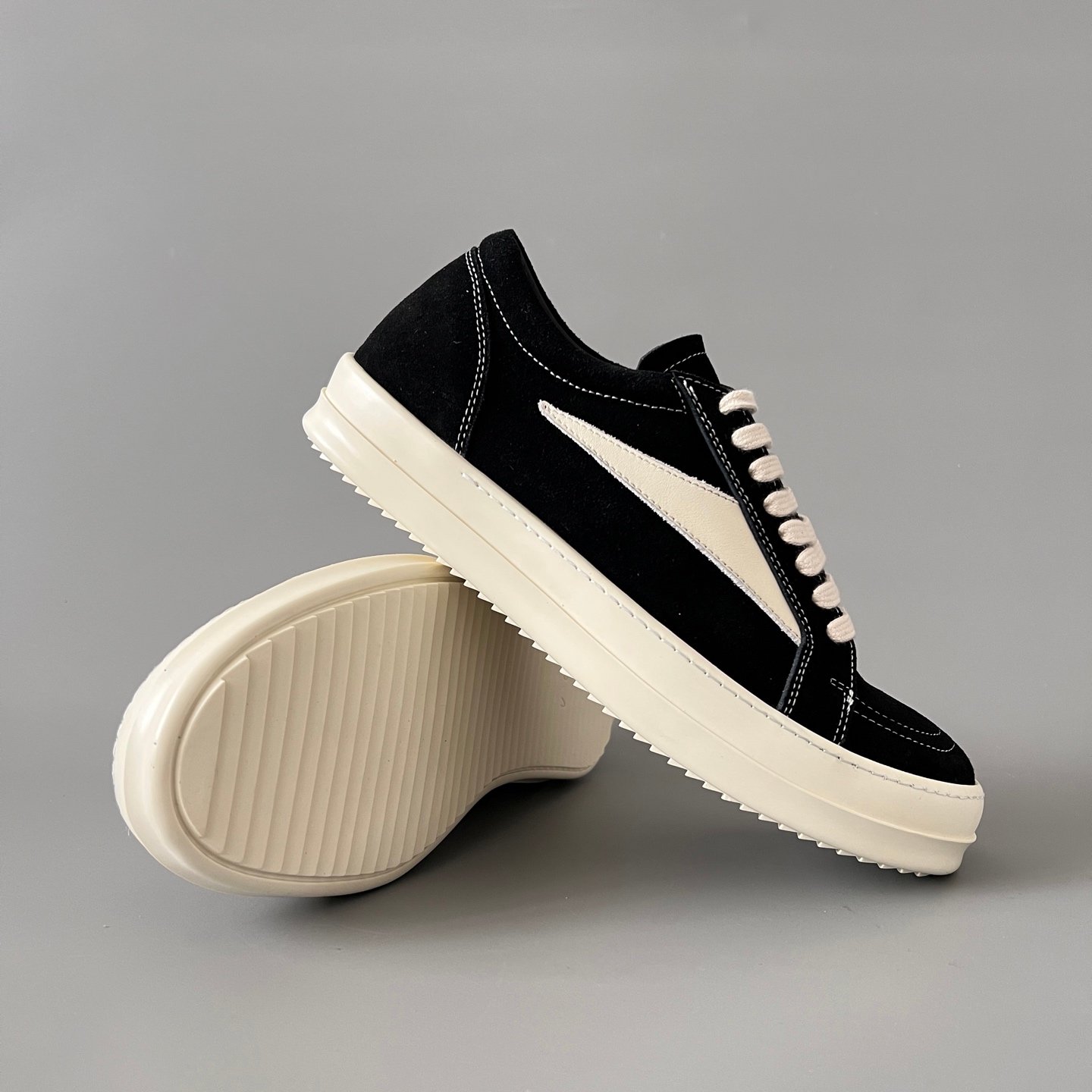 Aurora Custom Rick Owens Vintage Low Sneaker - Premium Black Suede / Nubuck (1:1 Deconstructed) - Image 7