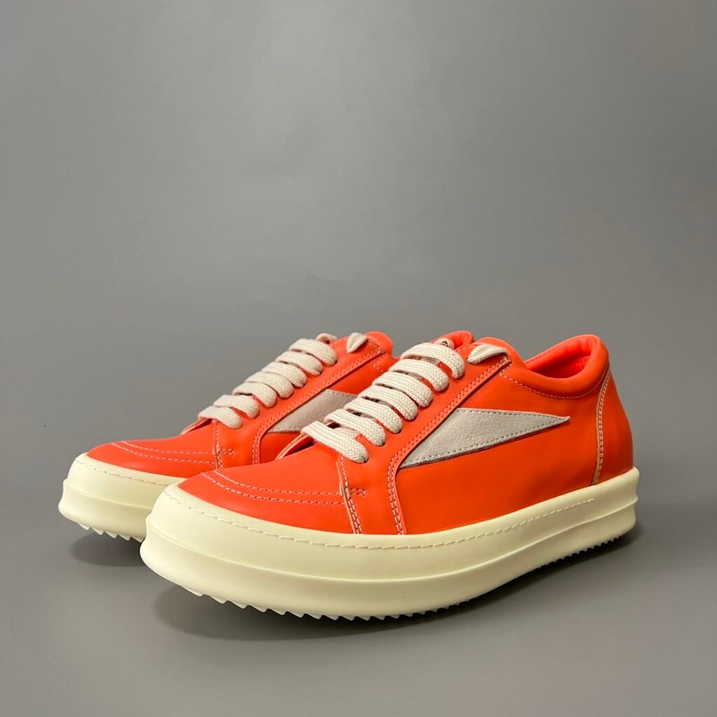 Aurora Custom Rick Owens Vintage Low Sneaker - Vibrant Orange Leather (1:1 Deconstructed)