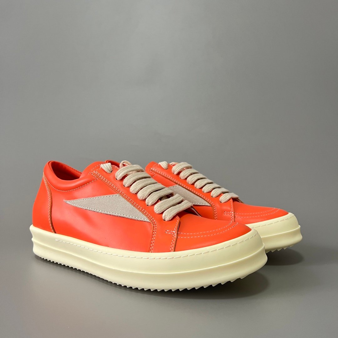 Aurora Custom Rick Owens Vintage Low Sneaker - Vibrant Orange Leather (1:1 Deconstructed) - Image 3