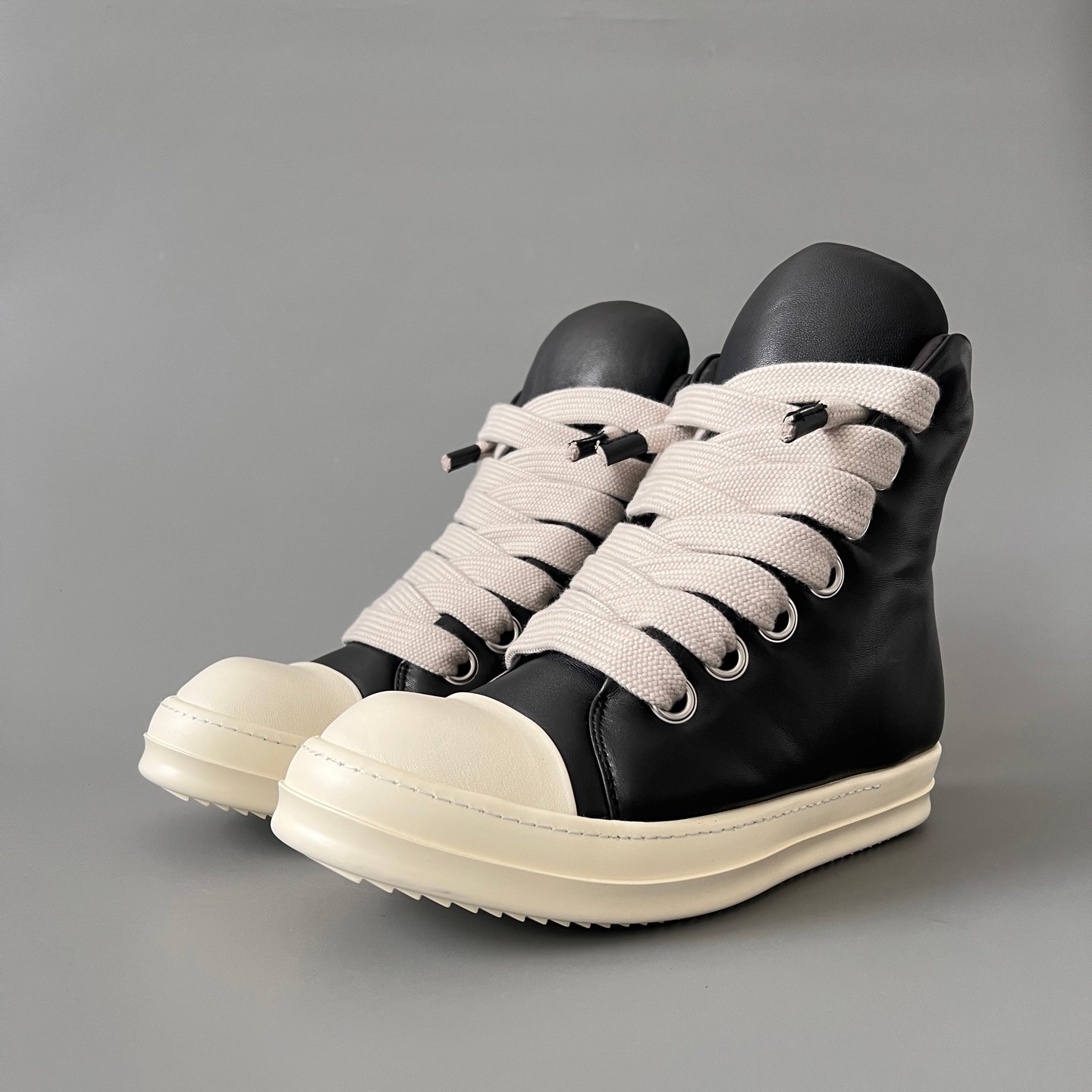 Aurora Custom Rick Owens Mainline High-Top Jumbo Lace - Premium Black Leather (1:1 Deconstructed)