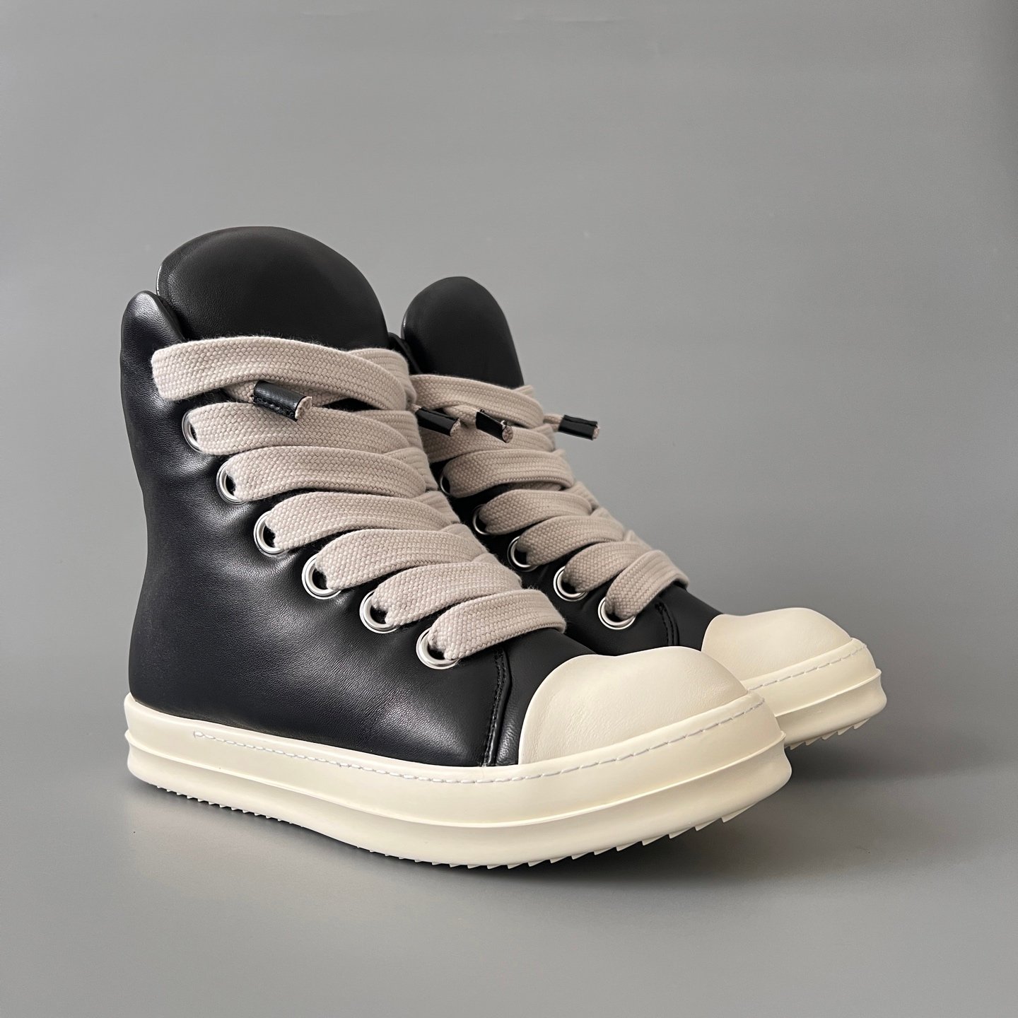 Aurora Custom Rick Owens Mainline High-Top Jumbo Lace - Premium Black Leather (1:1 Deconstructed) - Image 3