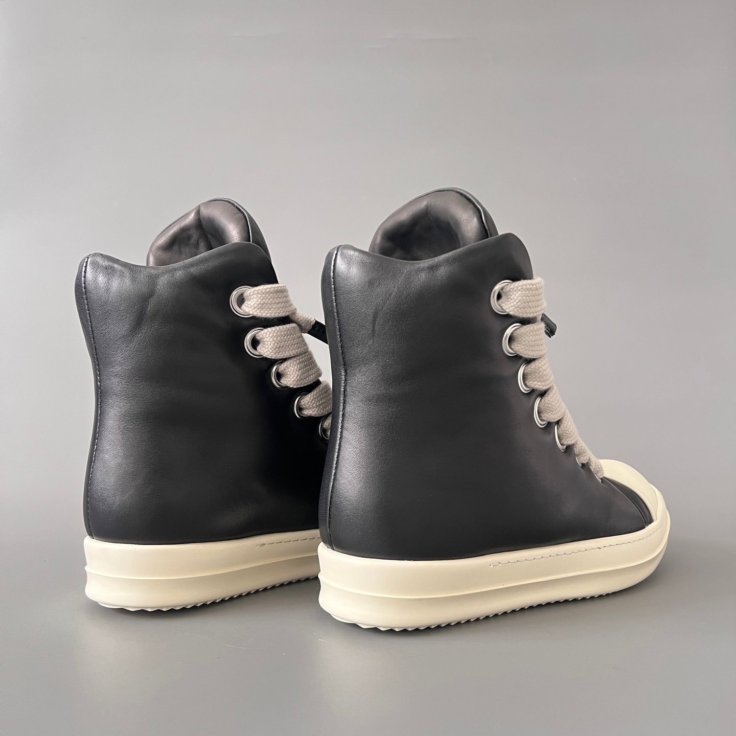 Aurora Custom Rick Owens Mainline High-Top Jumbo Lace - Premium Black Leather (1:1 Deconstructed) - Image 4