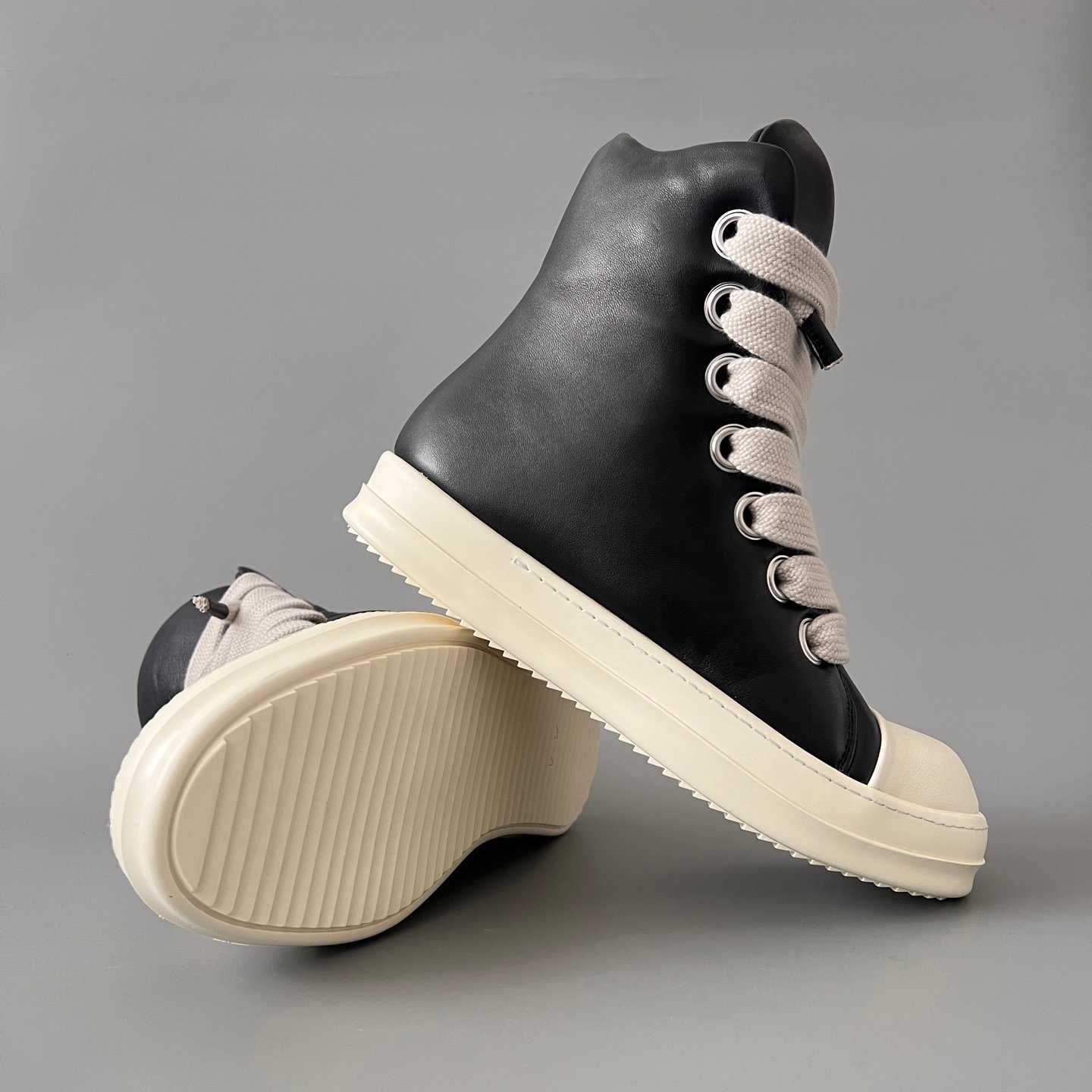 Aurora Custom Rick Owens Mainline High-Top Jumbo Lace - Premium Black Leather (1:1 Deconstructed) - Image 7