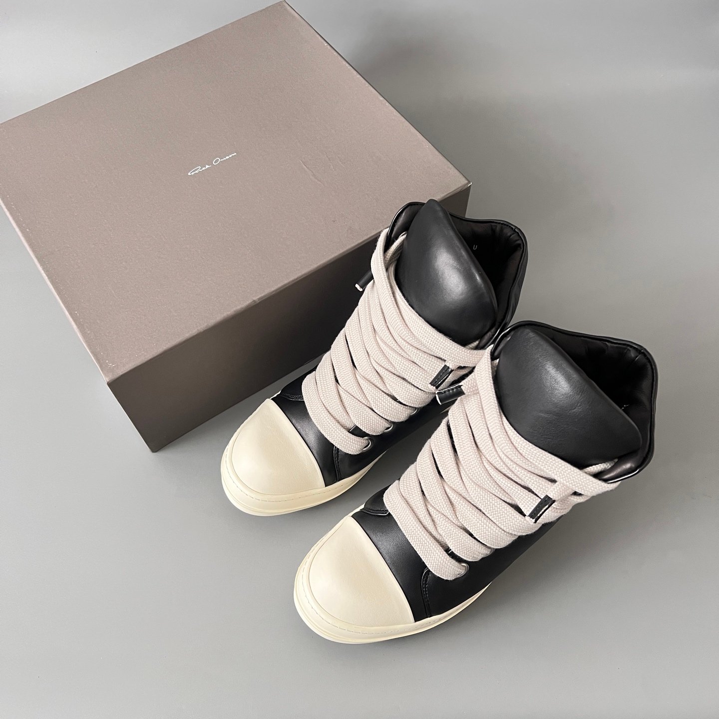 Aurora Custom Rick Owens Mainline High-Top Jumbo Lace - Premium Black Leather (1:1 Deconstructed) - Image 9