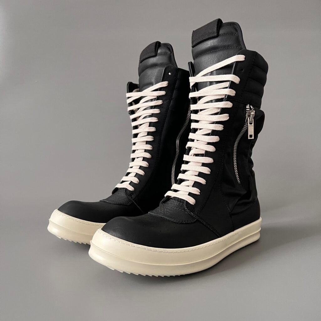 Aurora Custom Rick Owens Mainline Cargo Basket Sneaker Boot - Premium Black Leather (1:1 Deconstructed Tactical Archival Edition)