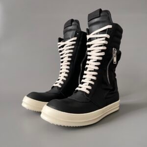 Aurora Custom Rick Owens Mainline Cargo Basket Sneaker Boot - Premium Black Leather (1:1 Deconstructed Tactical Archival Edition)