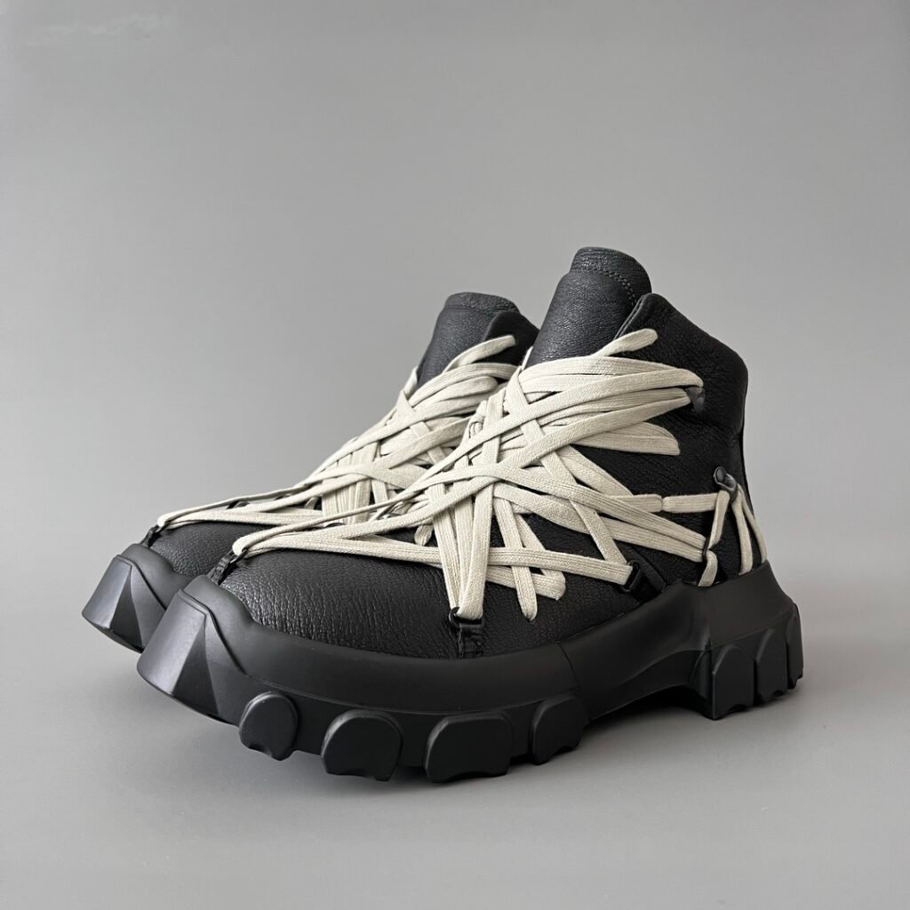 Aurora Custom Rick Owens SS20 Tecuatl Megalace Megatooth Sneaker - Black Grained Leather (1:1 Deconstructed)