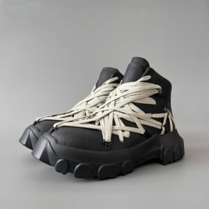 Aurora Custom Rick Owens SS20 Tecuatl Megalace Megatooth Sneaker - Black Grained Leather (1:1 Deconstructed)