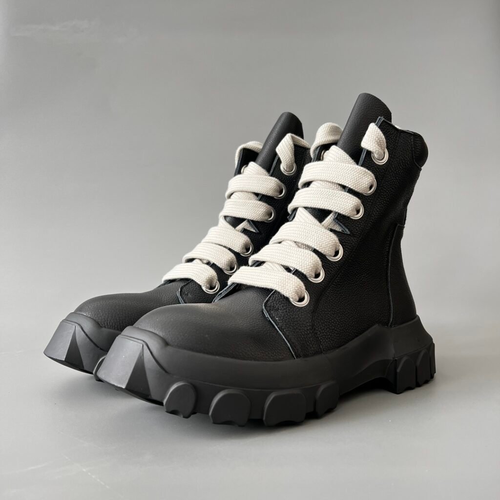 Aurora Custom Rick Owens Mainline Megatooth Tractor Jumbo Lace - Black Grained Leather (1:1 Deconstructed)