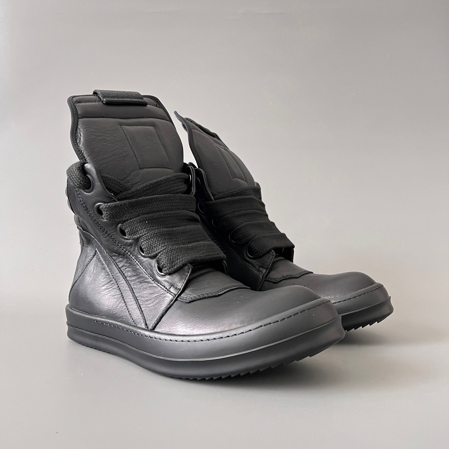 Aurora Custom Rick Owens Mainline Geobasket - "Murdered Out" Triple Black Leather (1:1 Deconstructed) - Image 3